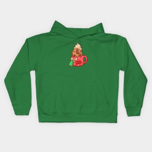 Cute capybara in a xmas mug Kids Hoodie